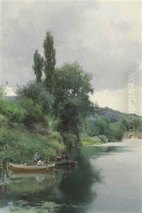 Three Men Fishing On A River Three Men Fishing On A River