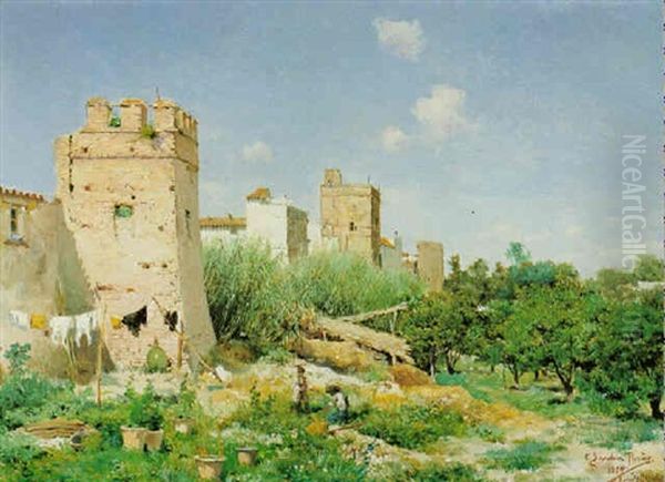 Figures In An Orchard Before A Fortified Town - view 1