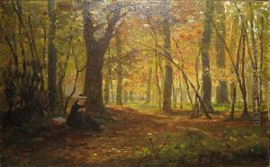 Rustende Vrouw In Het Bos . by Hippolyte Boulenger