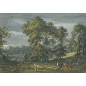 Chepstow Castle, With A Wood-cutter And His Family In The Foreground by Paul Sandby