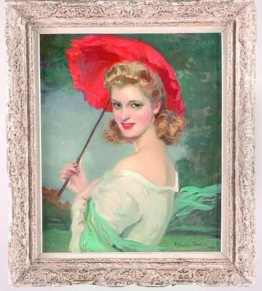 Portrait De Jeune Femme A L'ombrelle Rouge - view 1