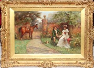 Courting Couple In Garden With Horse by John Sanderson-Wells