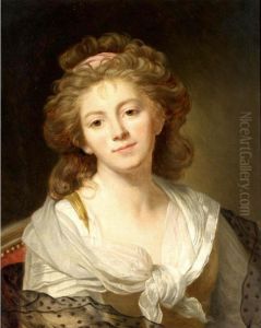 Self-portrait , Head And Shoulders, Wearing A Yellow Dress With A White Collar And A Pink Hair Ribbon by Marie Genevieve Bouliard