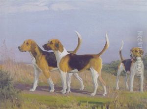 Prize Hounds Of The Zetland Hunt - "gaffer", "warrior", And "rakish" by John Sanderson-Wells