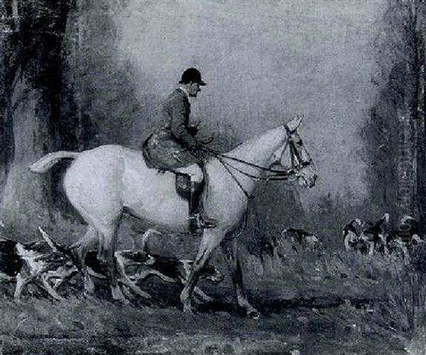 Huntsman On A Grey Horse With Hounds - view 1