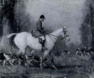 Huntsman On A Grey Horse With Hounds by John Sanderson-Wells