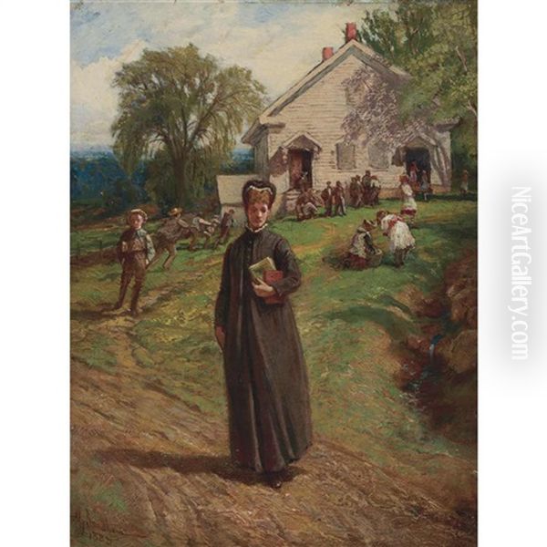 Woman In Front Of A School - view 1