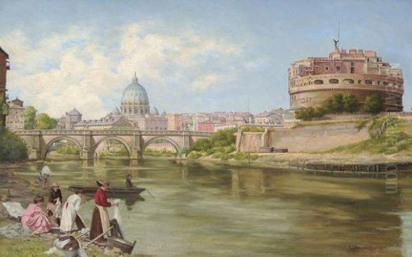 Vue Sur Le Tibre A Rome Avec Le Chateau Et Le Pont Saint-ange - view 1
