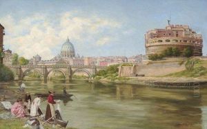 Vue Sur Le Tibre A Rome Avec Le Chateau Et Le Pont Saint-ange