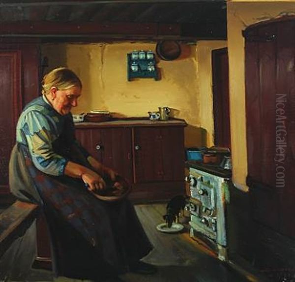 Interior From A Kitchen With Woman And Dog - view 1