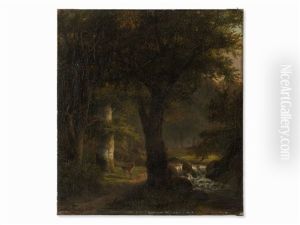 Forest Glade With Deer by Anna Van Sandick