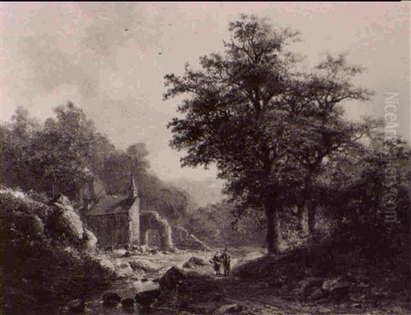 A Wooded Landscape With Figures By The Church Of Duffelward - view 1