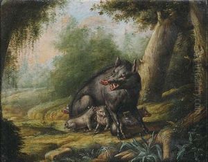 Eine Wildsau Mit Ihren Jungen (+ Ein Bar Wird Von Bienen Attackiert; Pair)