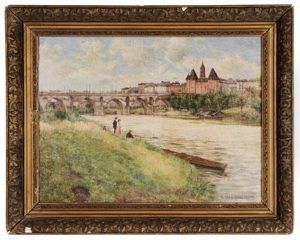 Landscape With River And Figures Fishing by Abel Boulineau