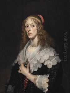 Portrait Of A Lady, Bust-length, In An Embroidered Black Dress