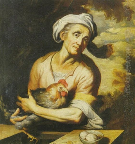 Alte Bauerin Mit Huhn - view 1