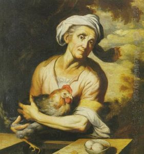 Alte Bauerin Mit Huhn by Joachim von, I Sandrart