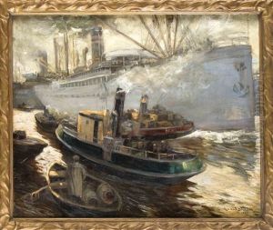 Dampfer Und Schlepper Im Hamburger Hafen