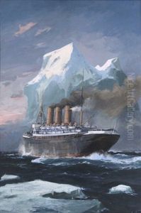 Dampfer Vor Einem Eisberg by Leonhard Sandrock