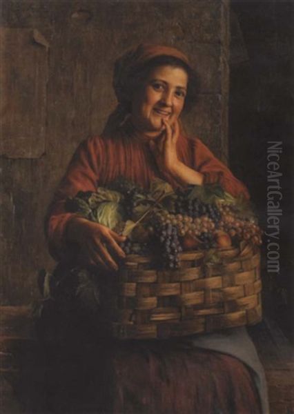 A Peasant Woman With A Basket Of Grapes And Other Fruit - view 1