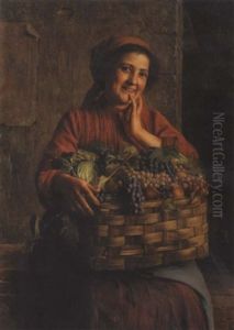 A Peasant Woman With A Basket Of Grapes And Other Fruit by Giovanni Sandrucci