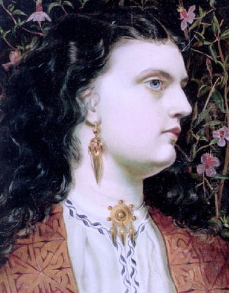 Miss Sandys Wearing A Gold And Embroidered Jacket, Gold Earrings And A Brooch - view 1