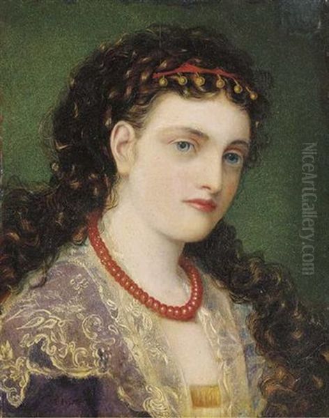 Portrait Of A Young Woman Wearing A Coral Bead Necklace - view 1