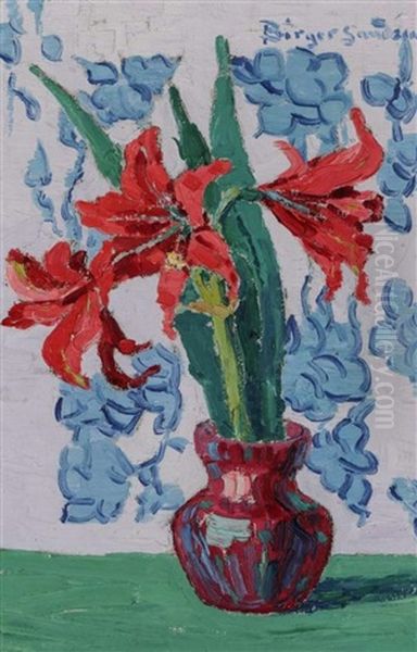 Untitled Floral Still Life, Amaryllis In A Pottery Vase - view 1