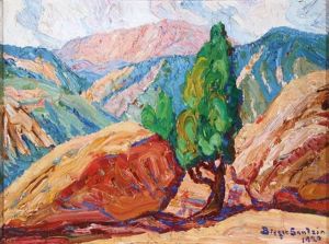 Study Of Junipers - Pike's Peak In Background by Birger Sandzen