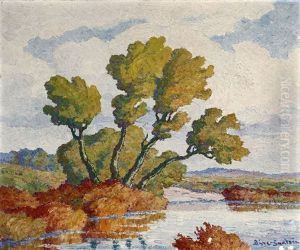 Pond With Willows, Likely The Smoky Hill River Near Lindsborg, Ks by Birger Sandzen