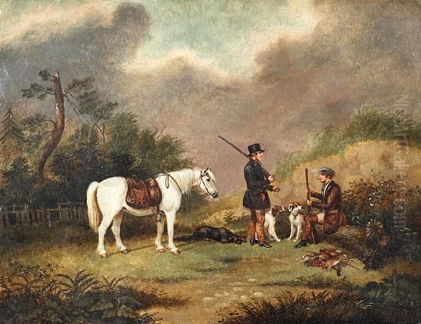 Two Huntsmen With Gun Dogs And A Pony In A Landscape - view 1