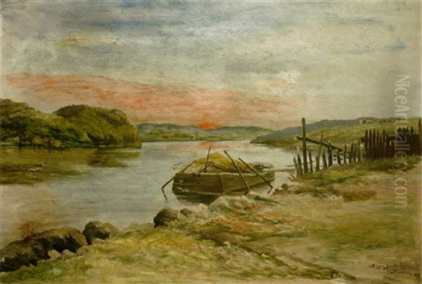 A Moored Boat On A River At Sunset, Stockholm - view 1