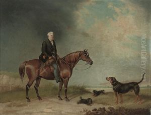 A Country Gentleman Seated On His Chestnut Hunter, With Dogsbelow