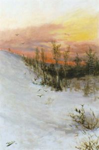 Vinterlandskap I Skymning Vinterlandskap I Skymning