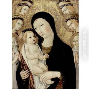 Madonna And Child With Saints Anthony Abbott And Bernardino Of Siena, Surrounded By Angels by  Sano di Pietro