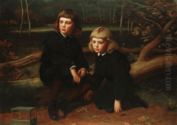 Portrait Of Two Young Boys In The Woods - view 1