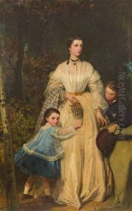 Full Length Portrait Of Mary Fothergill And Her Children Richard And Mary by James Sant