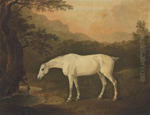 A Grey Hunter In A Wooded Landscape By A Stream by John Boultbee