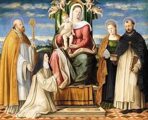 The Holy Family Enthroned With Saints Dominic, Cecilia, Augustine And A Dominican Nun