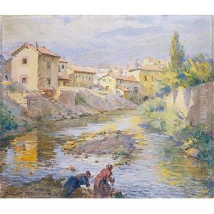 Lavanderas En El Rio by Marceliano Santamaria