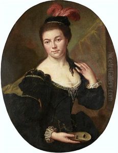 Portrait Of A Lady, With A Plumed Hat And Holding A Mask