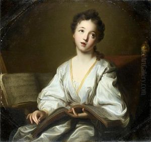 Portrait Of A Young Lady, In A White Silk Dress by Jean-Baptiste Santerre