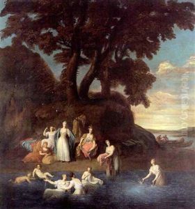 Le Dejeuner Champetre Dans Un Paysage (+ Baigneuses Pres Du Rivage; Pair) by Jean-Baptiste Santerre