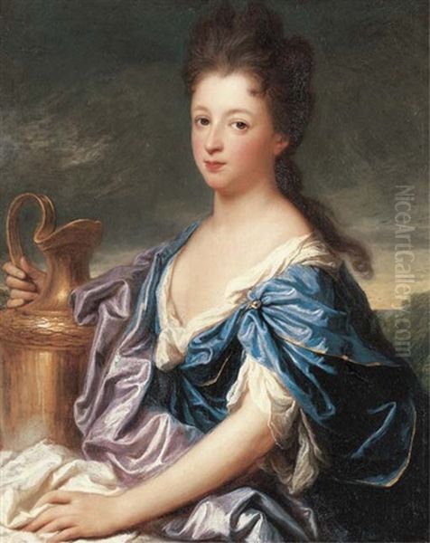 Portrait Of A Lady, The Marquise D'epinay (?) As Hebe, Half-length, In A Blue Dress, Holding An Urn - view 1