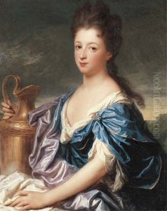 Portrait Of A Lady, The Marquise D'epinay (?) As Hebe, Half-length, In A Blue Dress, Holding An Urn