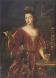 Portrait Of A Lady In A Crimson Dress, As Cleopatra