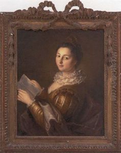Portrait Of A Lady In Gold Coloured Dress With Slashed Sleeves And A White Ruff, Holding A Letter