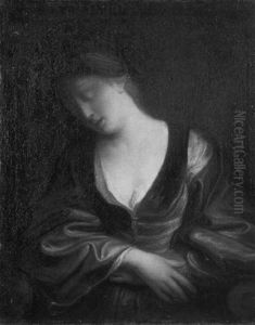 A Sleeping Girl, Wearing A Blue Velvet Bodice by Jean-Baptiste Santerre