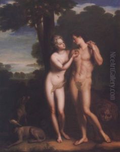 Portrait Of The Regent Philippe D'orleans And The Comtesse De Parabere As Adam And Eve In The Garden Of Eden by Jean-Baptiste Santerre