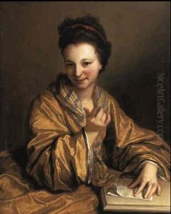 Young Lady Wearing A Yellow Robe Seated At A Table by Jean-Baptiste Santerre